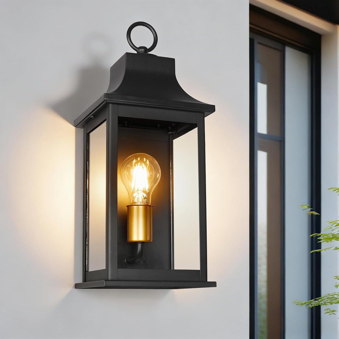 Farol pared exterior 16pulg aplique negro mate vidrio transparente