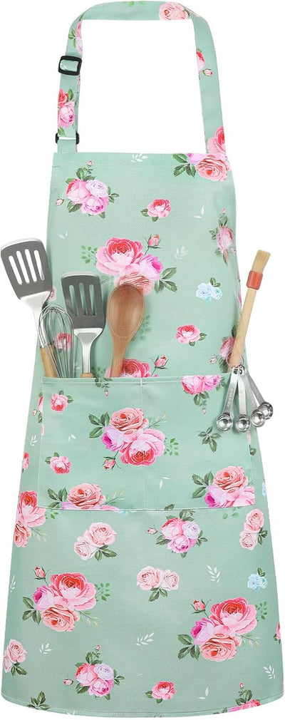 Delantal floral ajustable con bolsillos para mujer