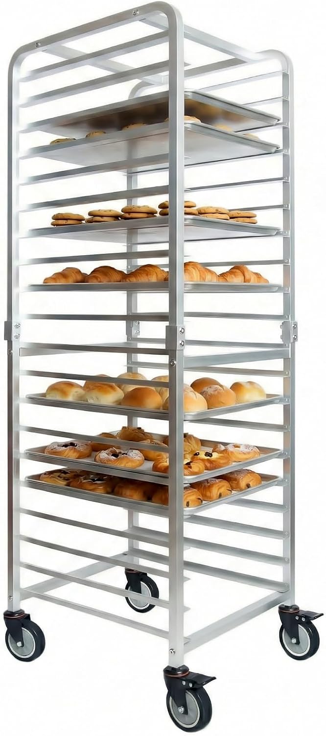 Estante panadería 20 niveles 26x20.3x68.3pulg con ruedas freno