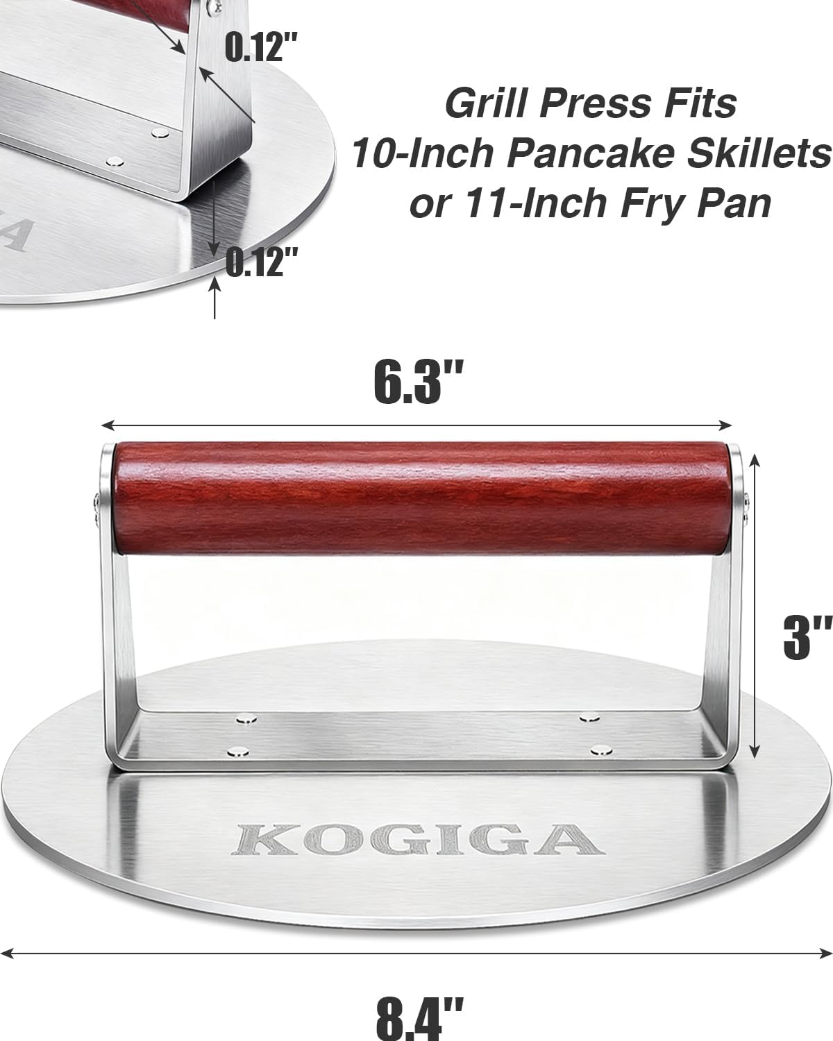 Prensa hamburguesas acero inox 8.5pulg mango madera