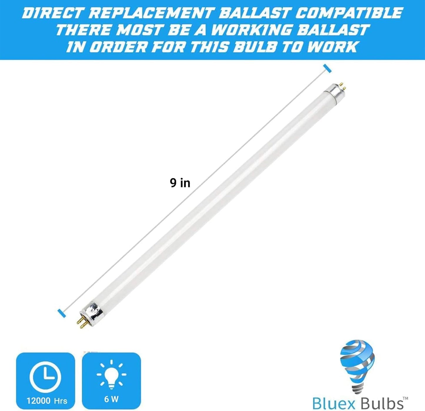 Bombilla fluorescente T5 9pulg 4100K paquete 6