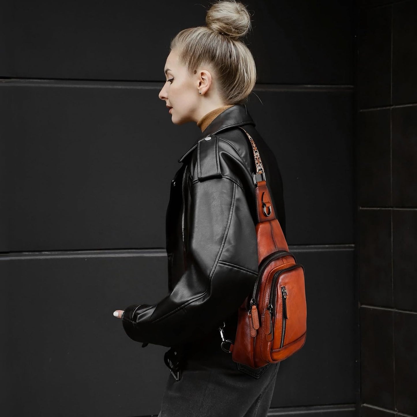 Bolso bandolera cuero mujer con bolsillos riñonera viaje