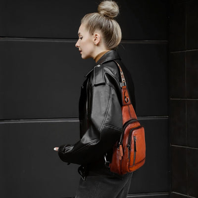 Bolso bandolera cuero mujer con bolsillos riñonera viaje