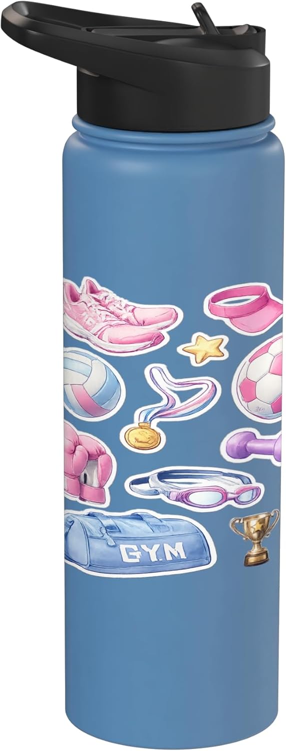 Botella de agua deportiva para mujer y chicas de acero inoxidable aislada
