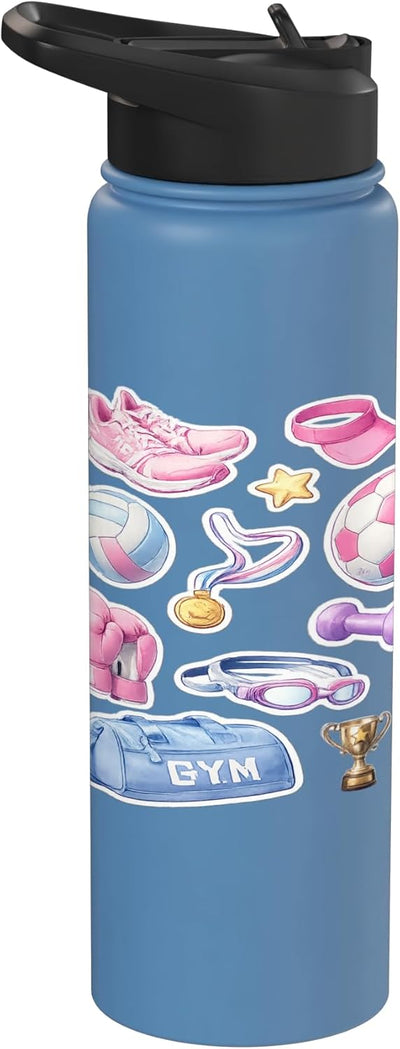 Botella de agua deportiva para mujer y chicas de acero inoxidable aislada