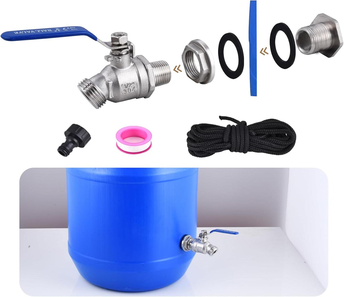 Kit grifo acero inox 304 para barril lluvia 55gal