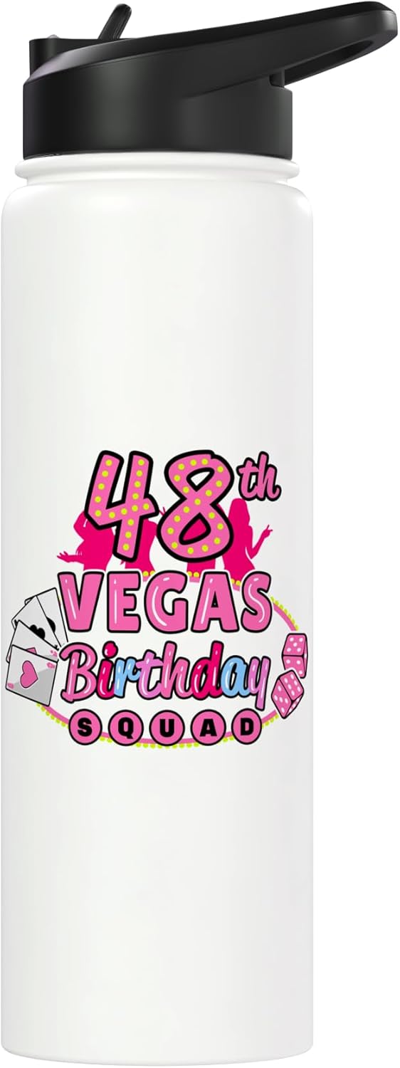 Botella de agua acero inoxidable aislada cumpleaños 48º Las Vegas
