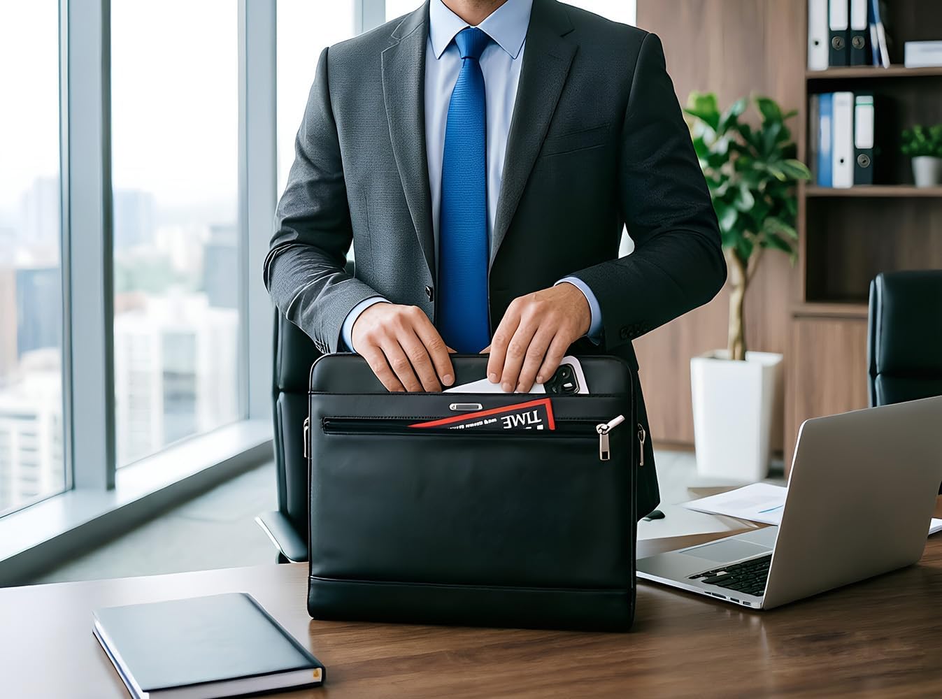 Maletín cuero para abogado bolsa mensajero negro