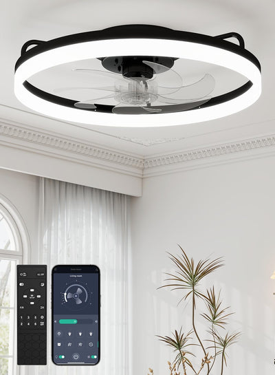 Ventilador techo perfil bajo 20pulg luz LED control remoto negro