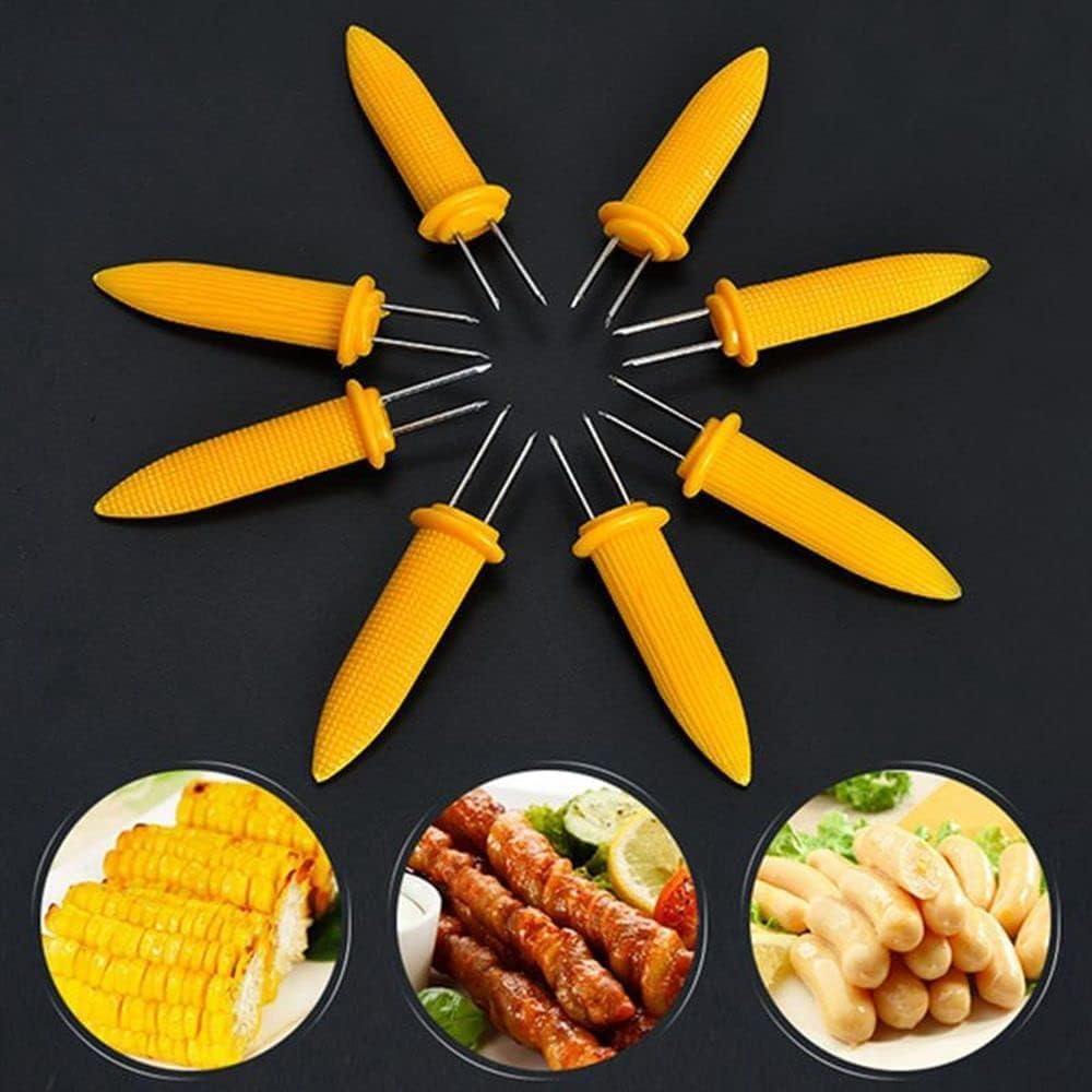 10 Soportes Maíz Acero Inox Barbacoa Tenedor Brochetas
