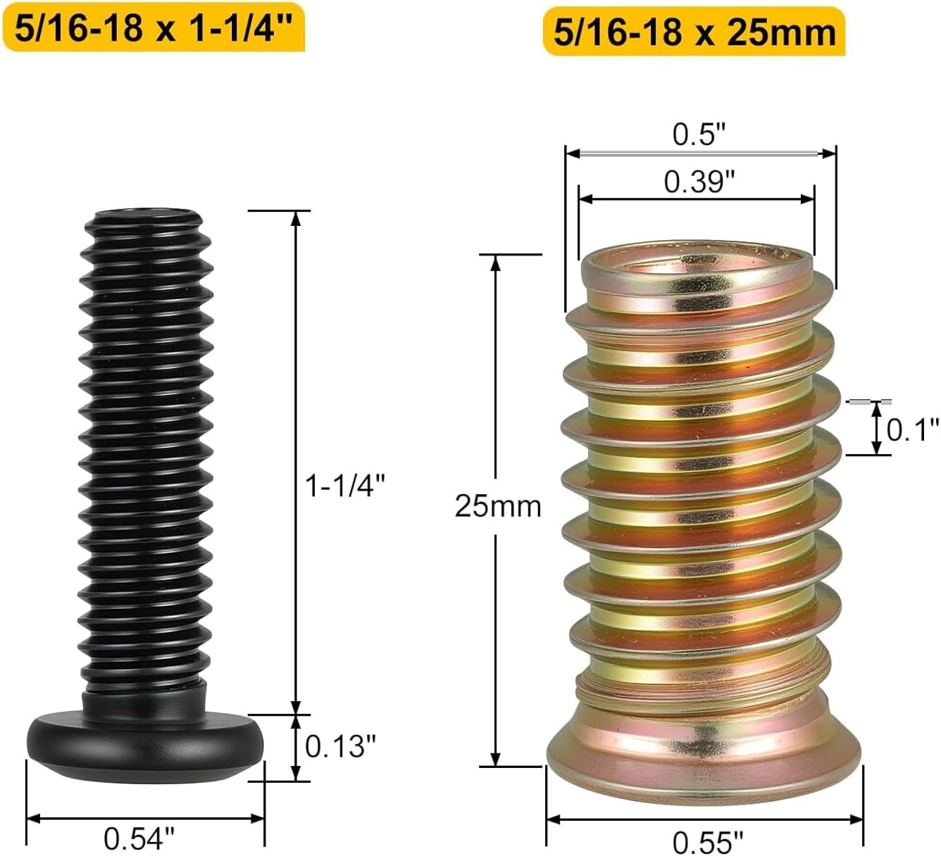 Insertos madera roscados 1/4-20 x 1-5/32 28 pzas