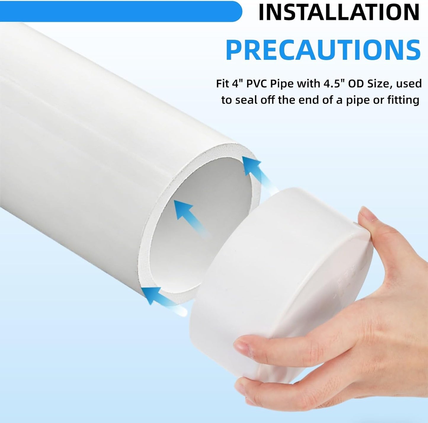 Pack 4 Tapones PVC 4pulg Comp 4.5pulg SCH40 Cubierta Tuberia Blanca