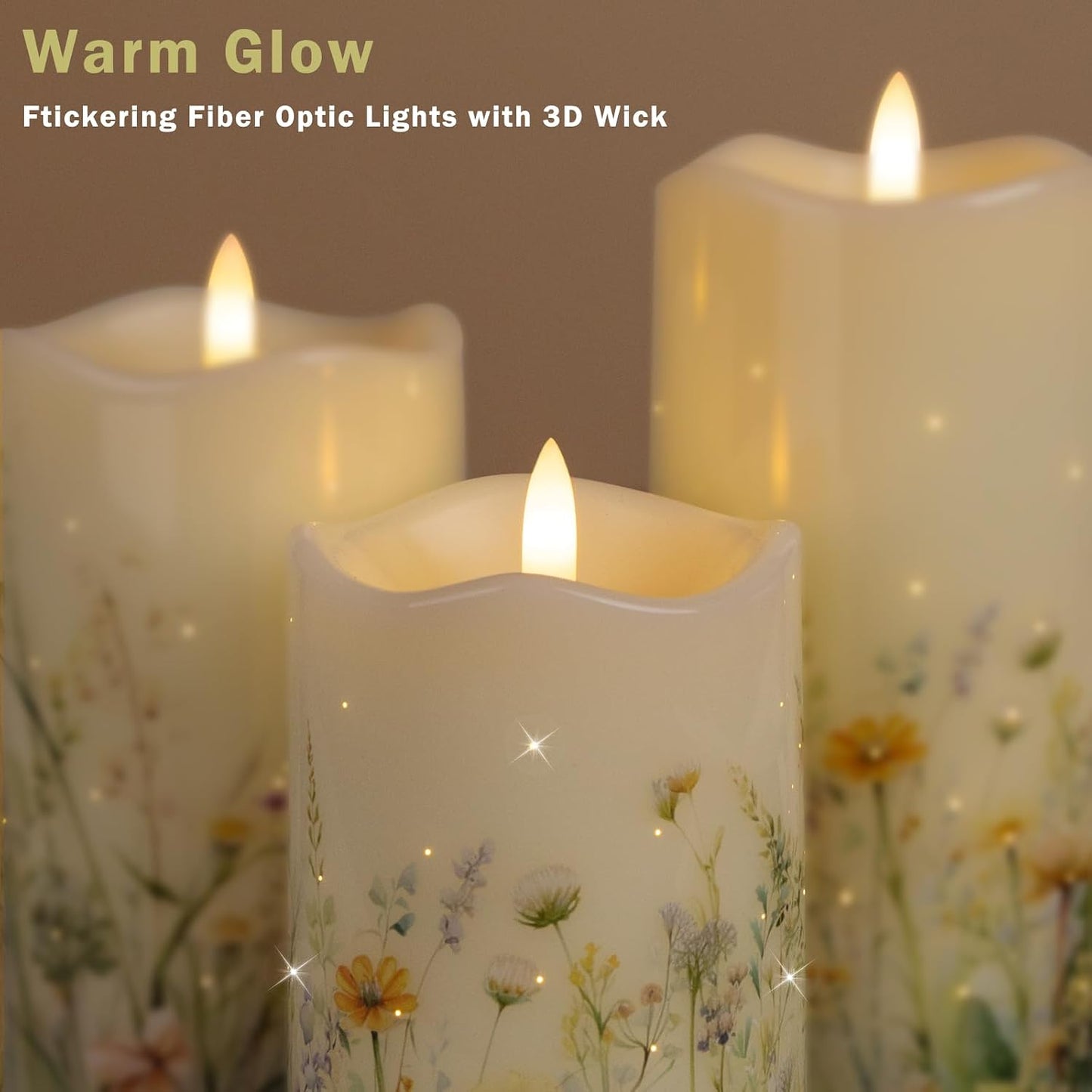 Velas fibra óptica control remoto set 3 primavera