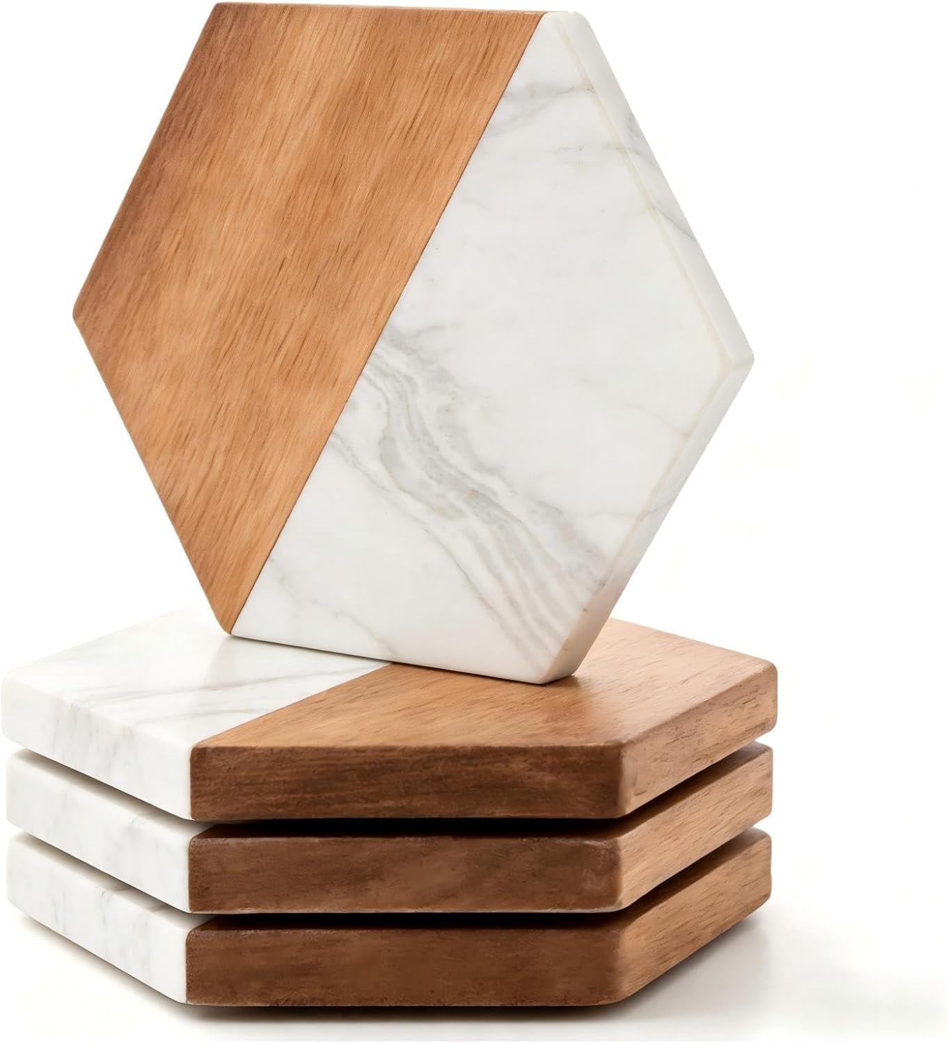 Juego de 4 posavasos de madera de mármol blanco divertidos y lindos