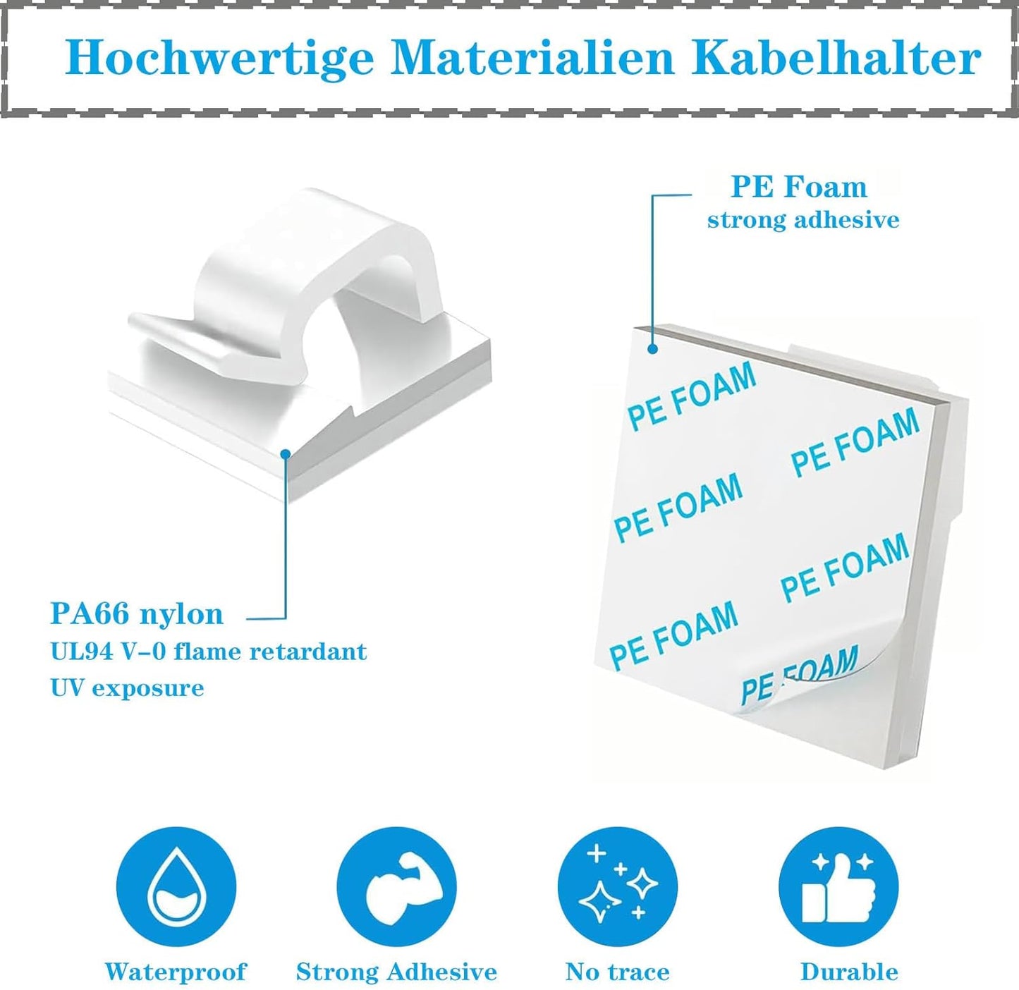 Clips adhesivos para organizar cables 50uds blanco
