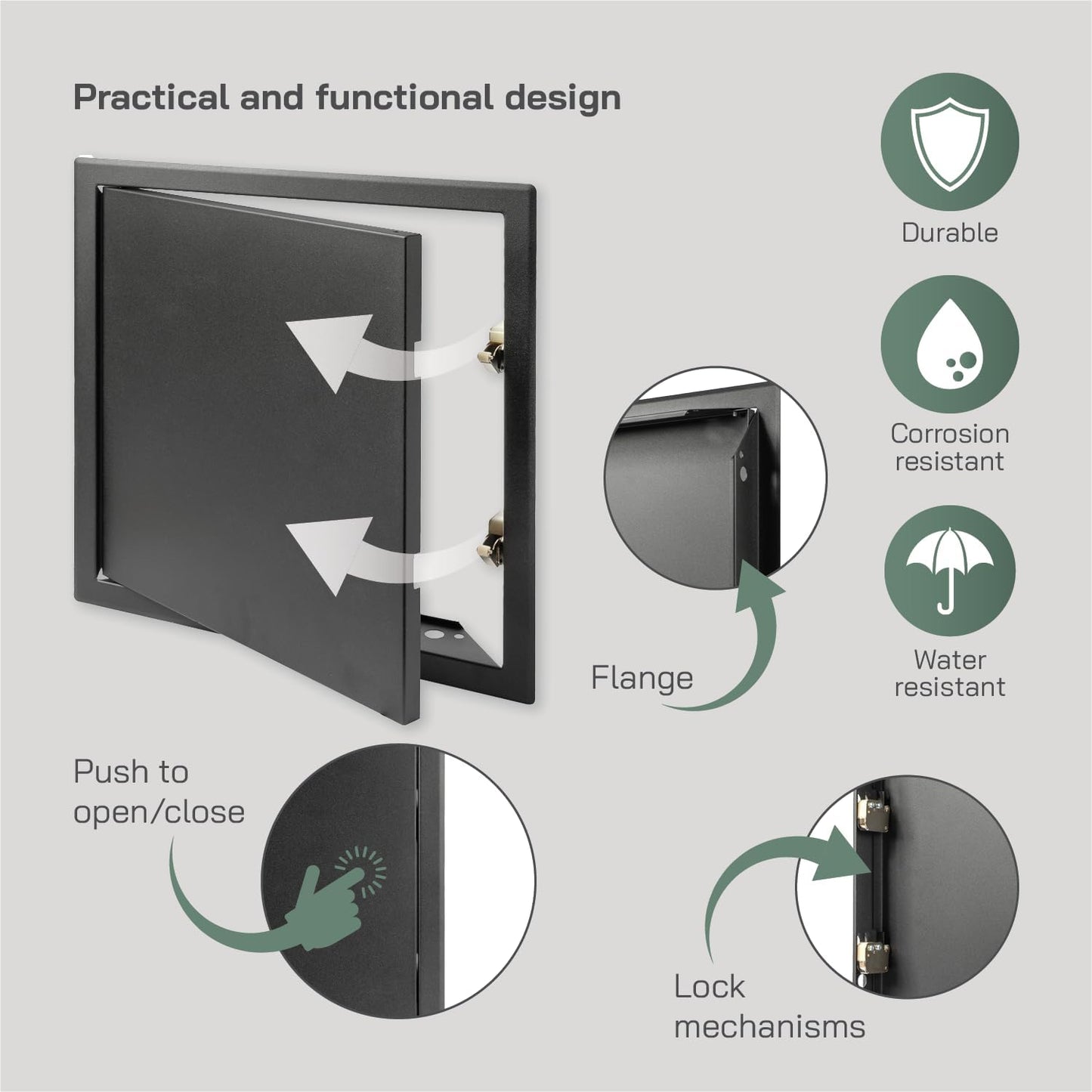 Panel acceso metal antracita 12x12pulg clic puerta yeso pared