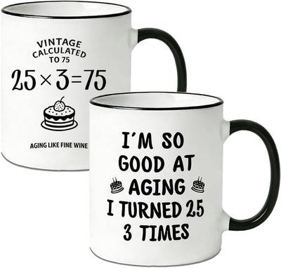 Taza de cumpleaños número 75 para mujer y hombre 11 oz regalo