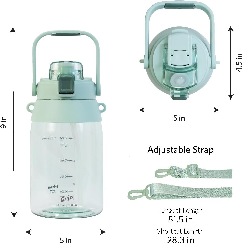 Botella de agua Tritan sin BPA con tapa popote resistente a fugas 44 oz