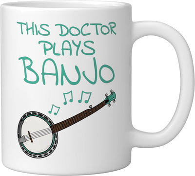 Taza de cerámica para doctor que toca banjo, estilo folk blanco