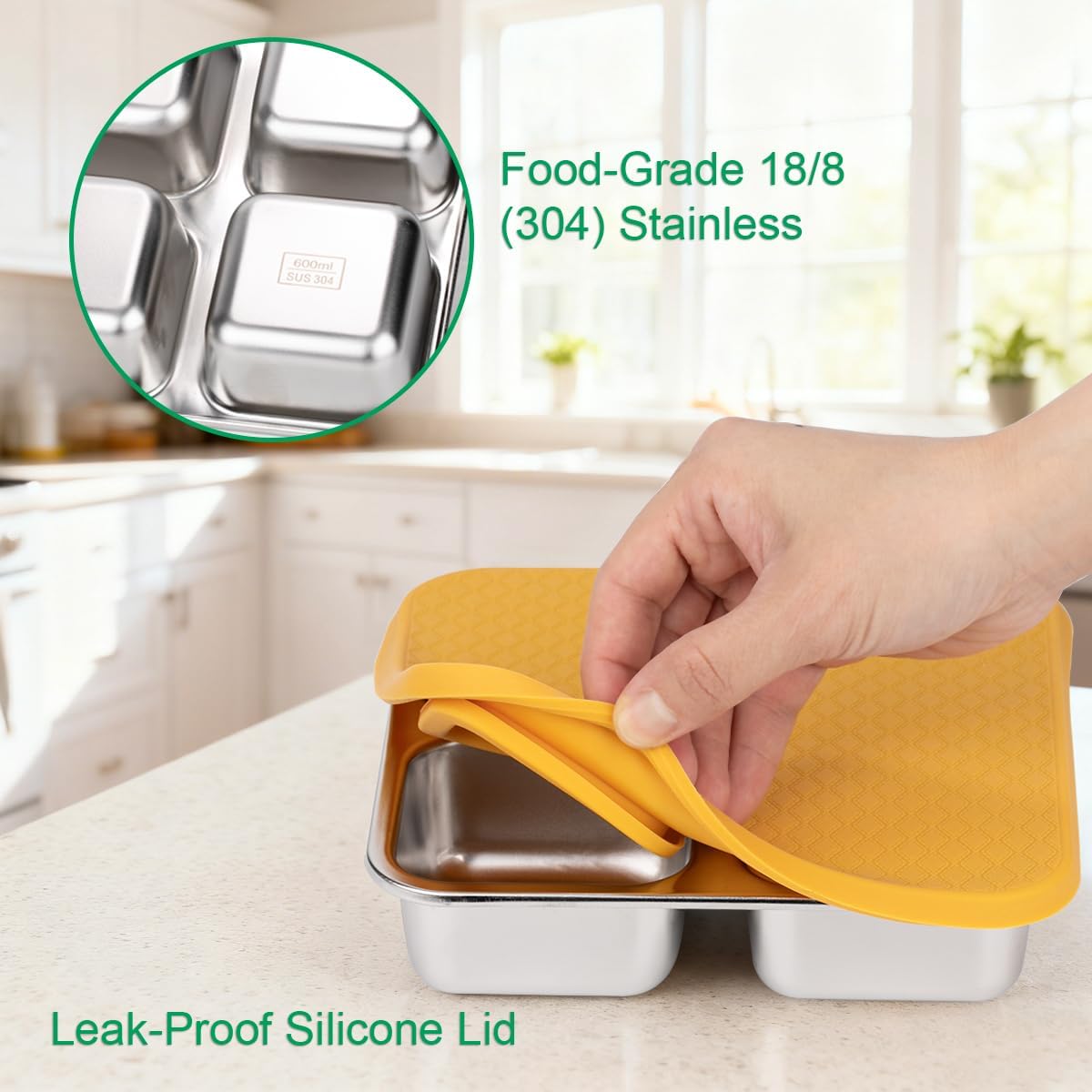 Pack de 3 recipientes de snack de acero inoxidable con tapa