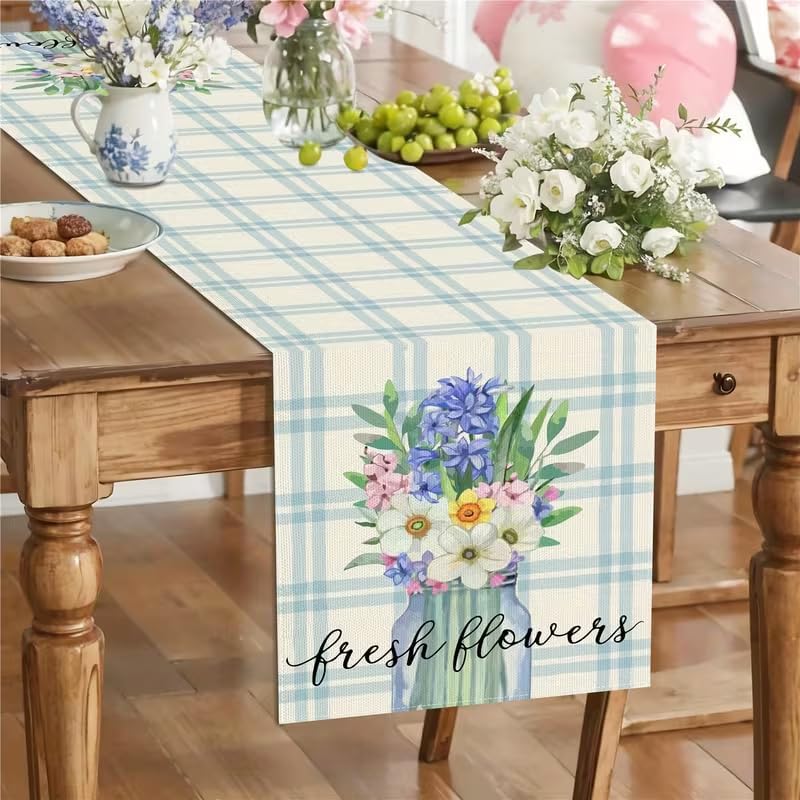 Jarrón de flores azules Buffalo Grid para mesa de primavera y verano