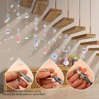 200 Pzas Kit Atrapasoles Cristal Cadena Colgante para Ventanas