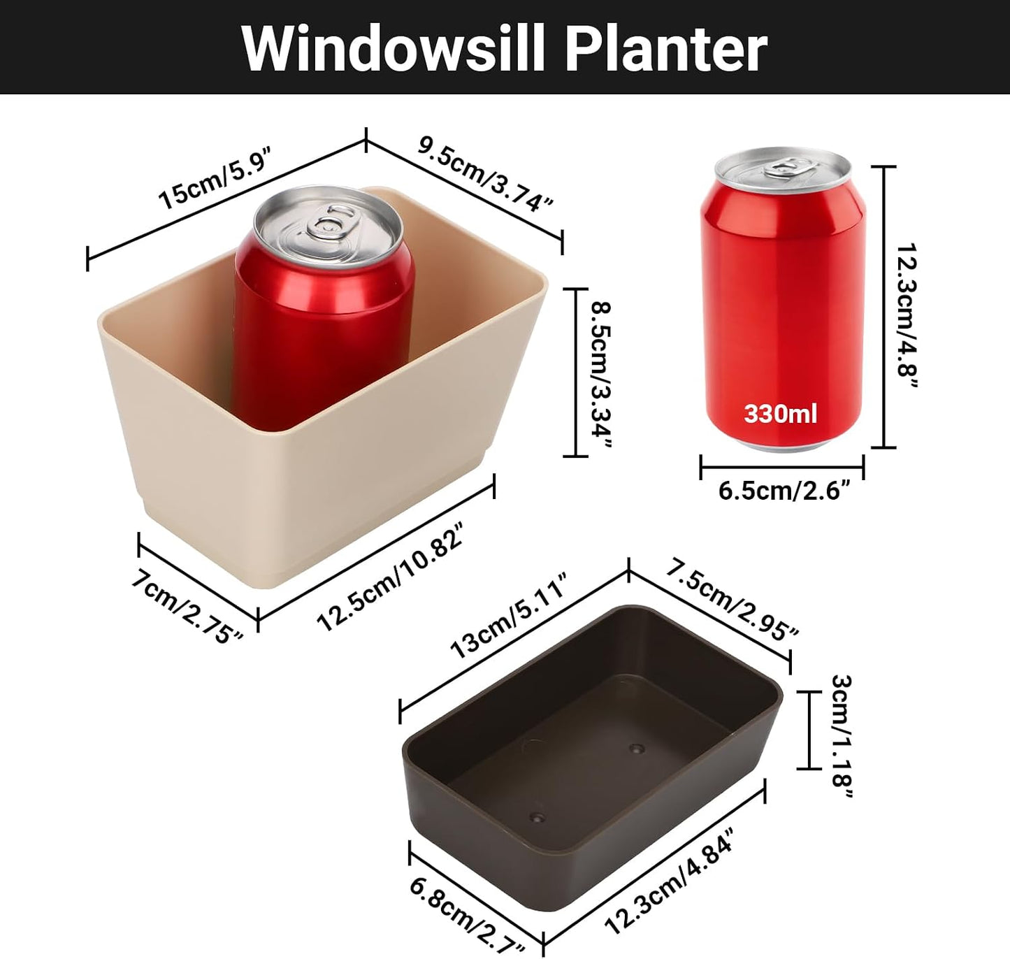Maceta drenaje 6x3.8pulg caja ventana plástico moderno para plantas