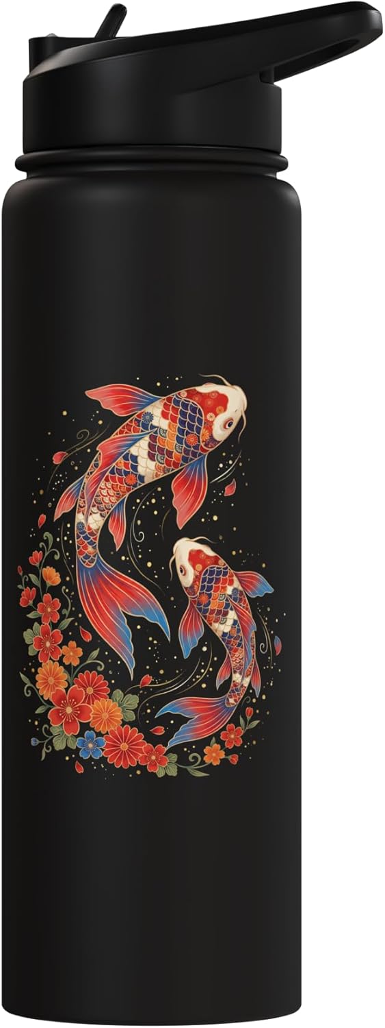 Botella agua acero inox aislada estética koi carp floral