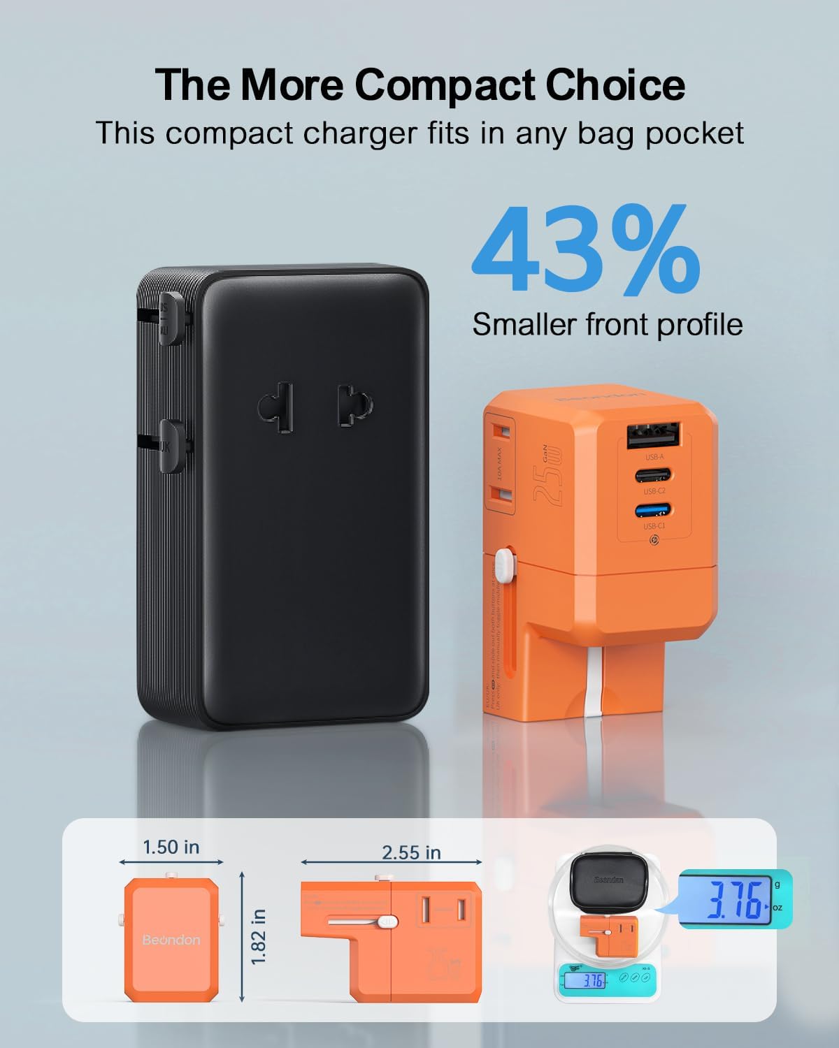 Adaptador internacional 25W 3 puertos USB EE.UU. a Europa