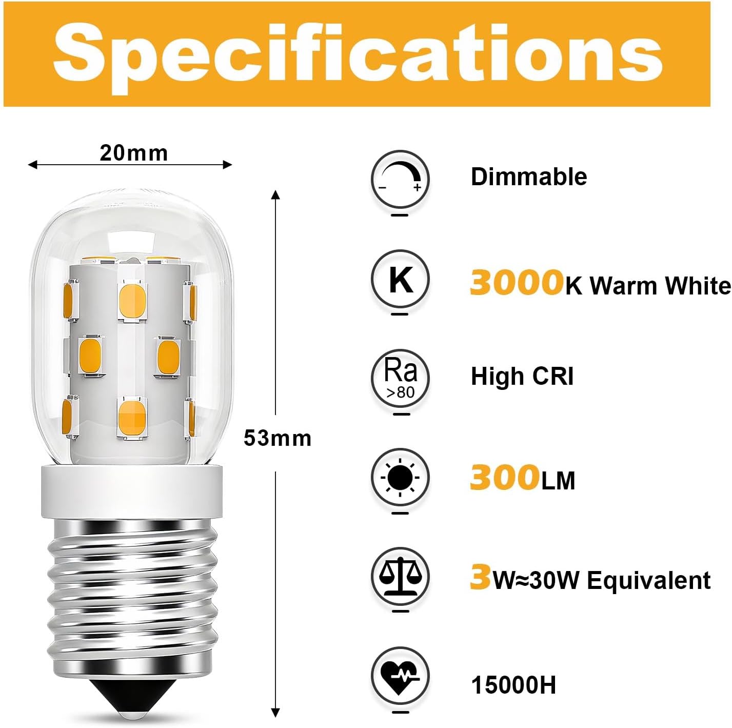 Bombilla LED E17 regulable microondas 3W 3000K paquete 2