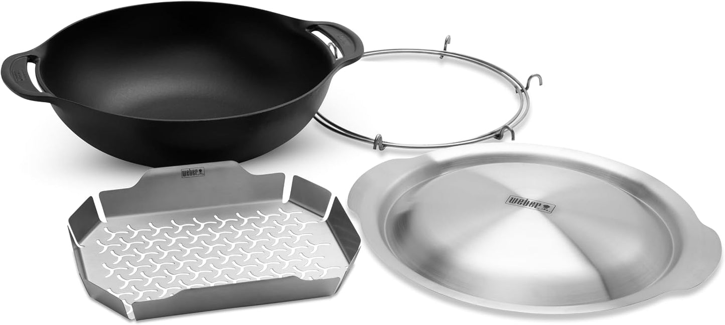Wok hierro fundido esmaltado 6qt con cesta vapor Weber