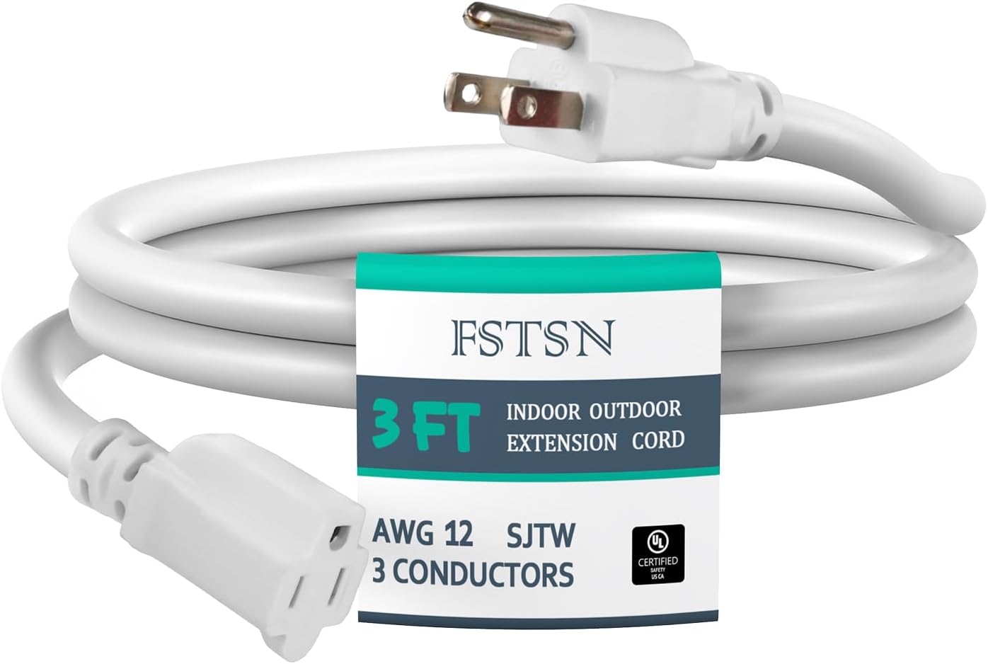 Cable extensión resistente 3 pies 12/3 15A enchufe 3 clavijas