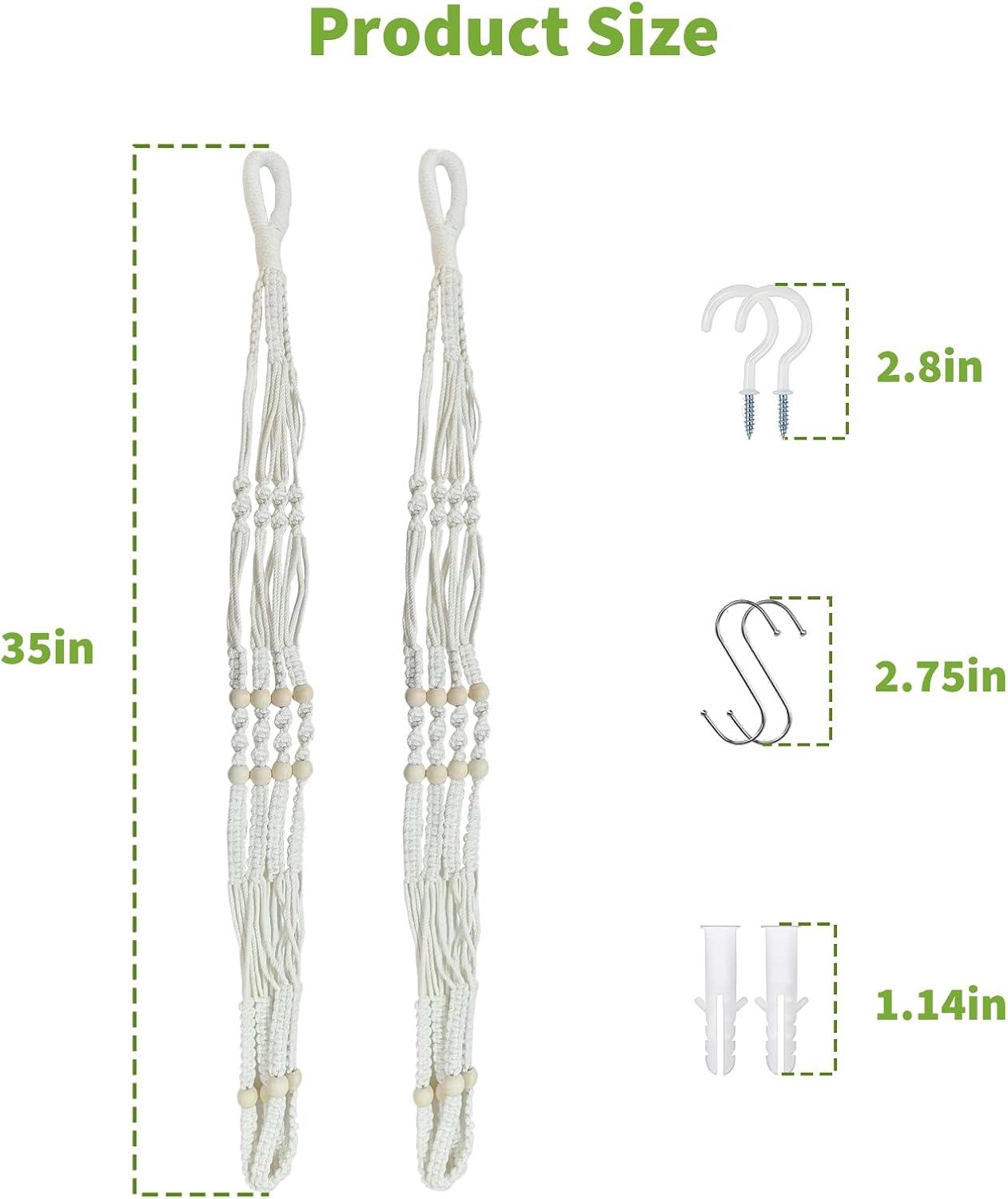 2 Pzas Percha Macramé 35pulg con 4 Ganchos Maceta Colgante Bohemia