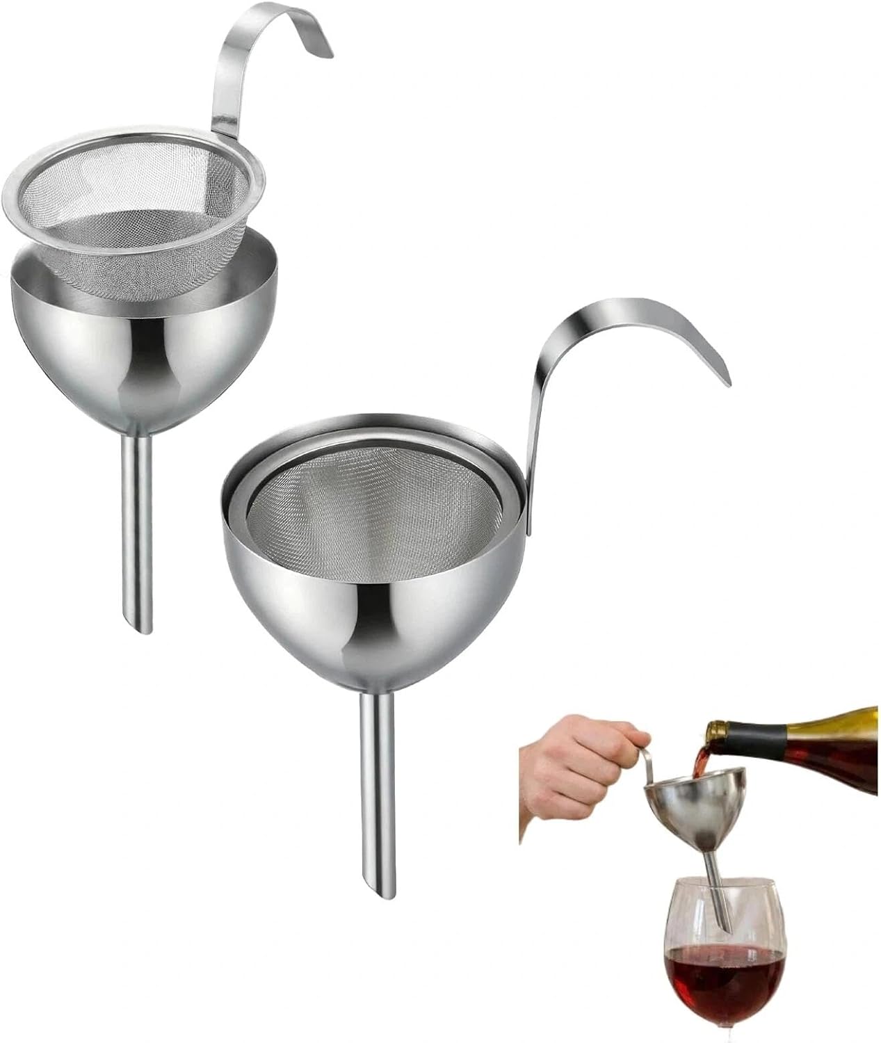 Paquete de 2 embudos de vino acero inoxidable 304 con colador y filtro