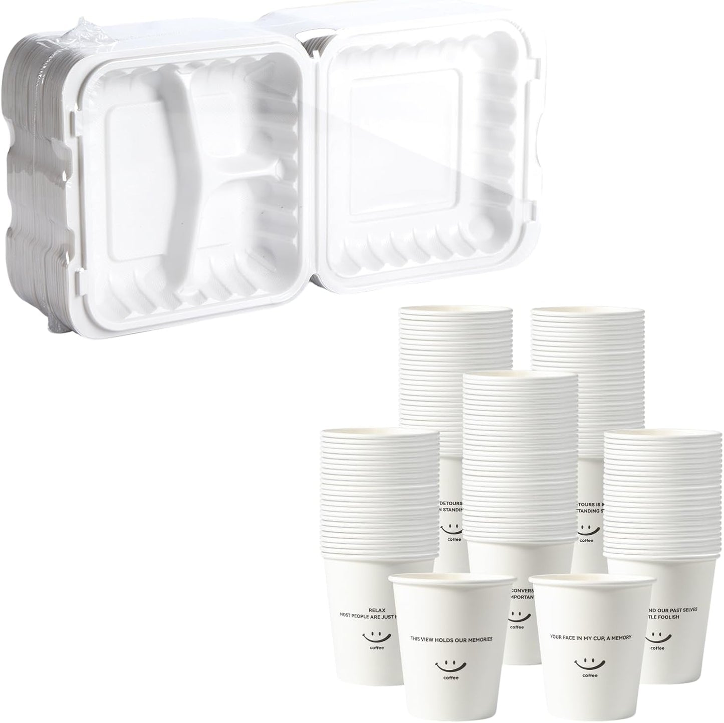 Contenedor comida 8pulg 34oz 3 secciones taza papel 12oz blanca