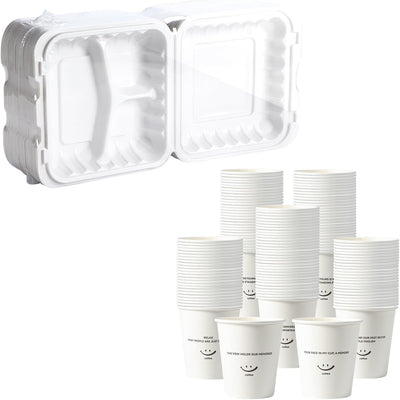 Contenedor comida 8pulg 34oz 3 secciones taza papel 12oz blanca