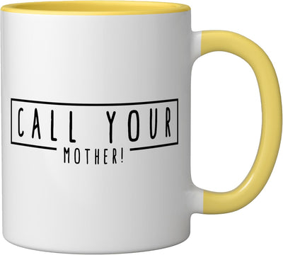 Taza cerámica CALL YOUR MOTHER para Día de la Madre amarilla/blanca