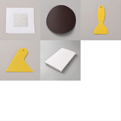 Kit reparación yeso aluminio 2x2 pulg con raspona y lija para baños