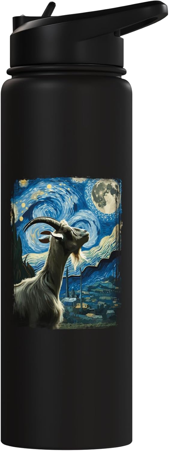 Botella de agua acero inoxidable estilo Van Gogh con cabra