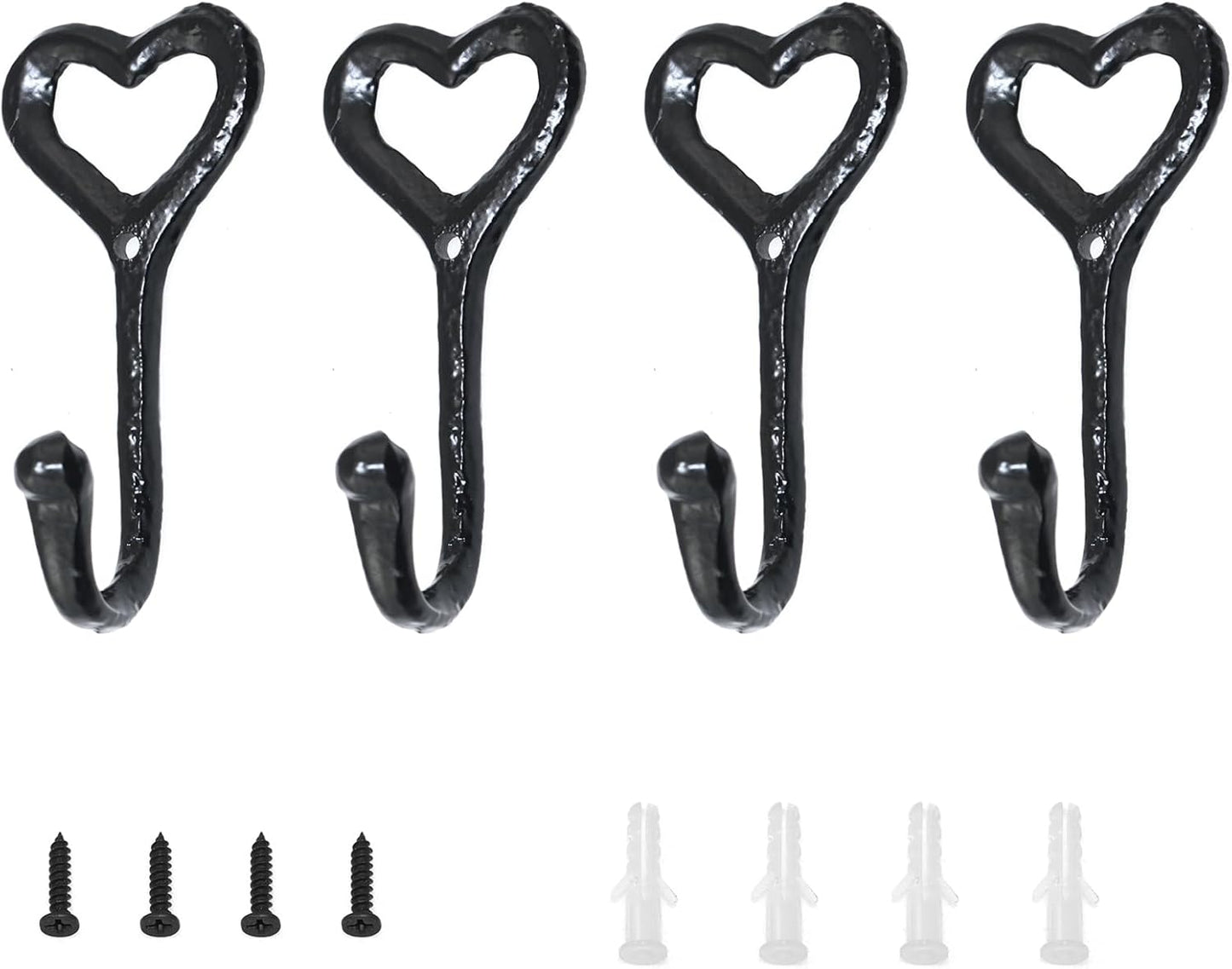Set 4 ganchos hierro fundido negro con soporte para llaveros