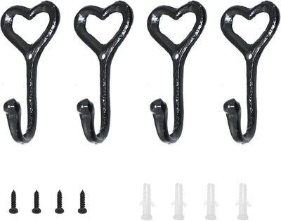 Set 4 ganchos hierro fundido negro con soporte para llaveros