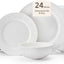 Set 24 Pzas Vajilla Porcelana Mármol Mate Plato Extendido Blanco
