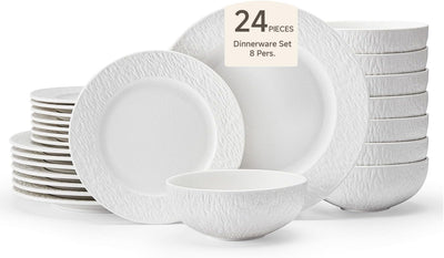 Set 24 Pzas Vajilla Porcelana Mármol Mate Plato Extendido Blanco