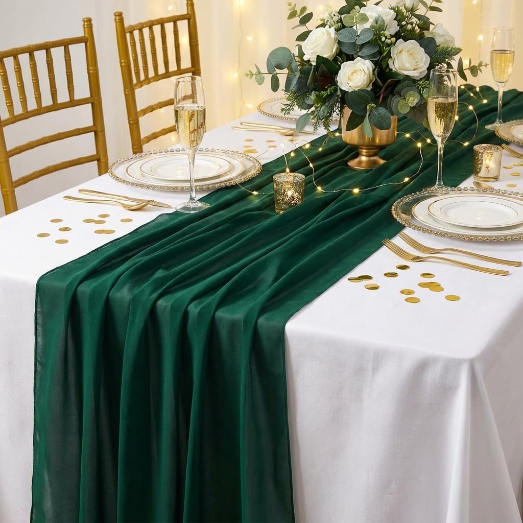 15 Caminos Mesa Gasa Verde Esmeralda Rústico Boda 27x120pulg