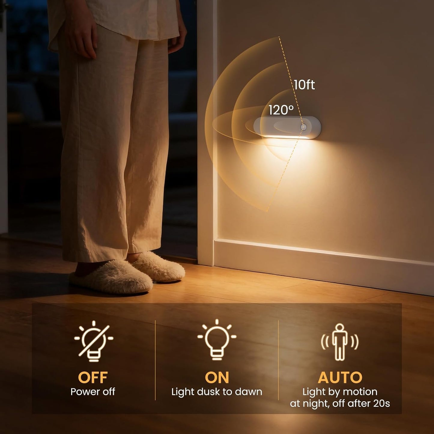 Luz Nocturna Sensor Movimiento Recargable 1800mAh Blanco Cálido