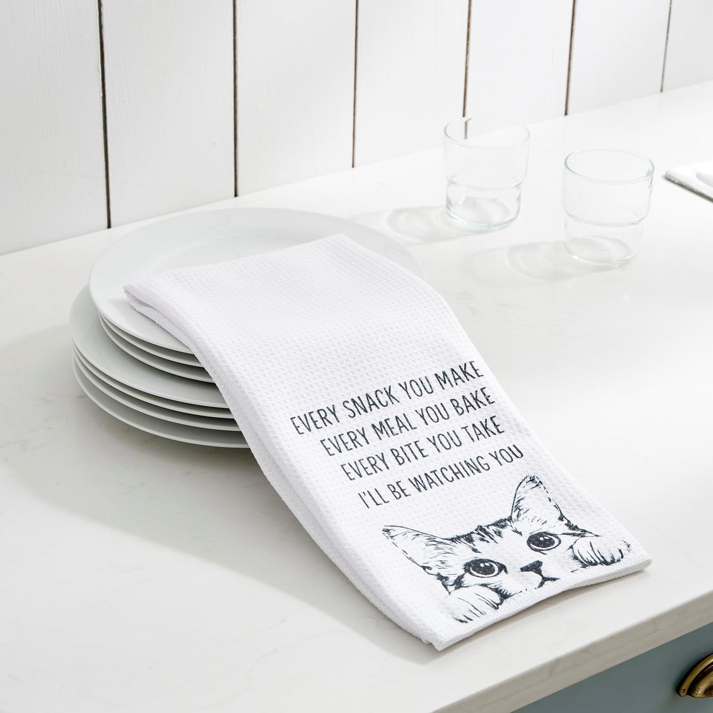 Juego de 2 toallas de cocina gofre 18 x 30 pulgadas absorbentes para gatos