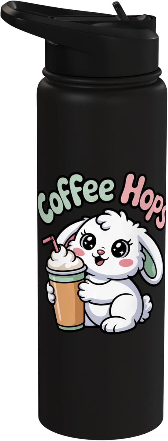 Bote de agua aislado para café con forma de conejo chibi de acero inoxidable