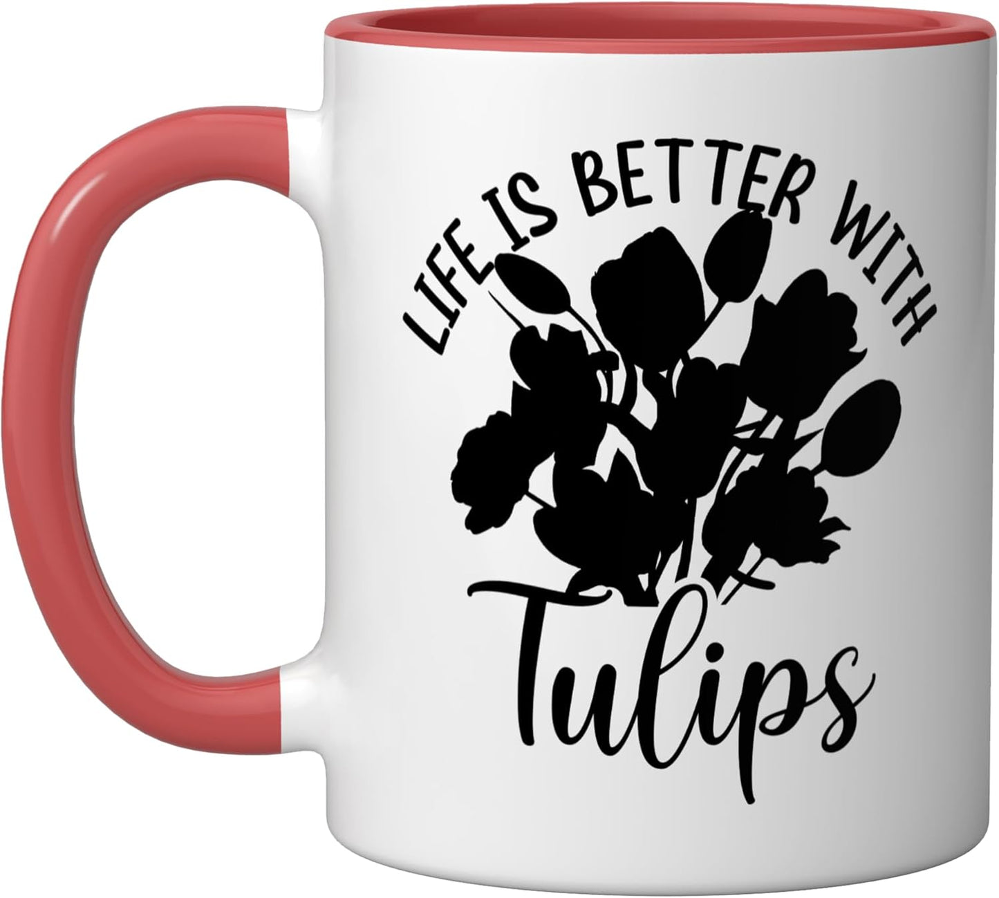 Taza cerámica tulipán para amantes de los tulipanes rojo/blanco