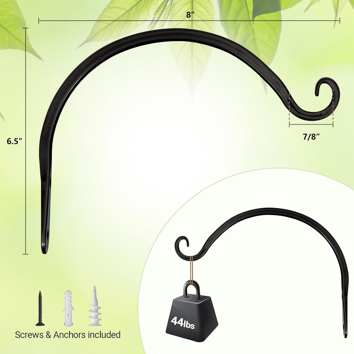 Ganchos pared 8pulg para plantas y exteriores 4uds negro