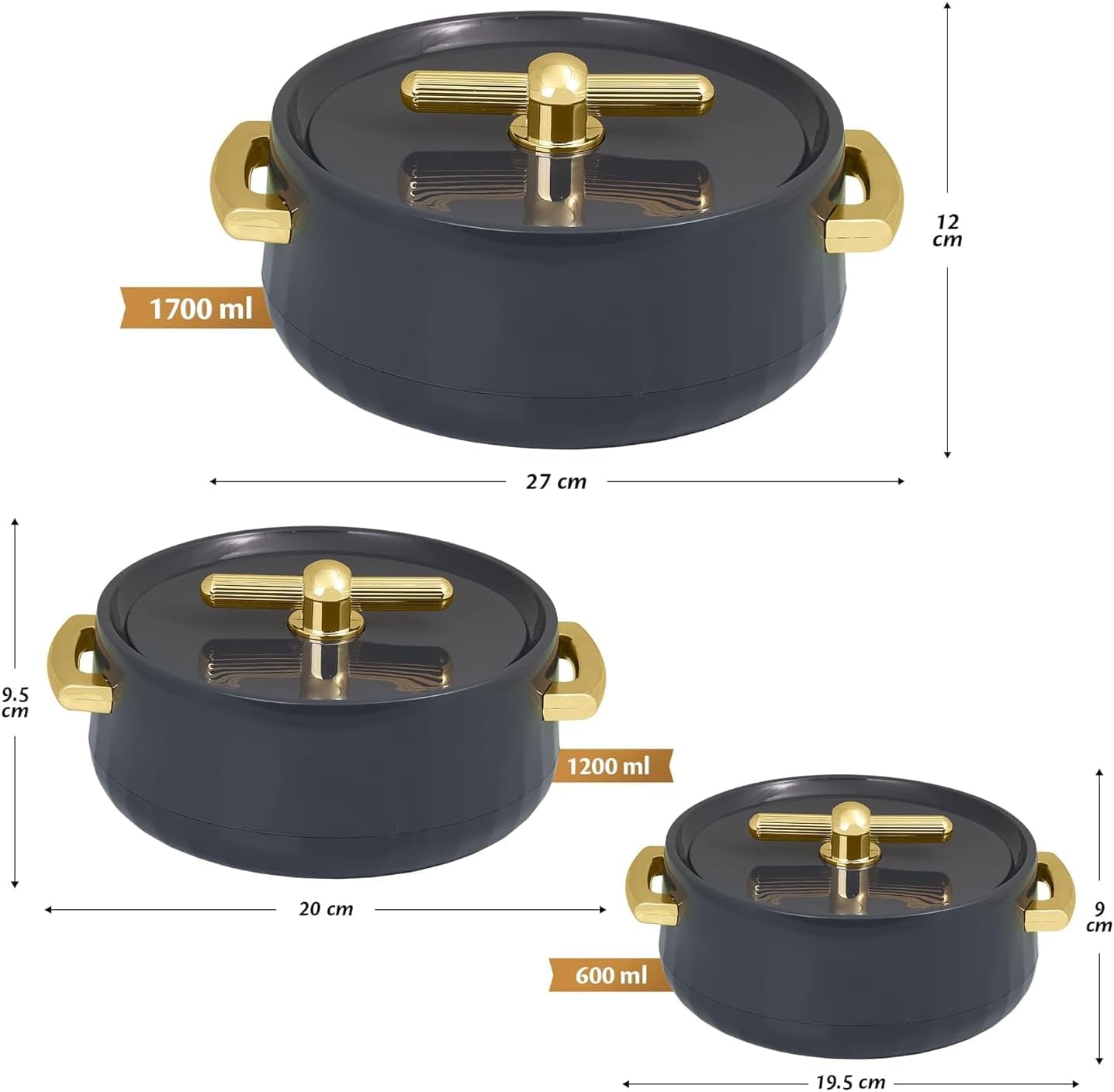 Juego 3 Cazuelas Acero Inox Chapati Roti Almacenamiento